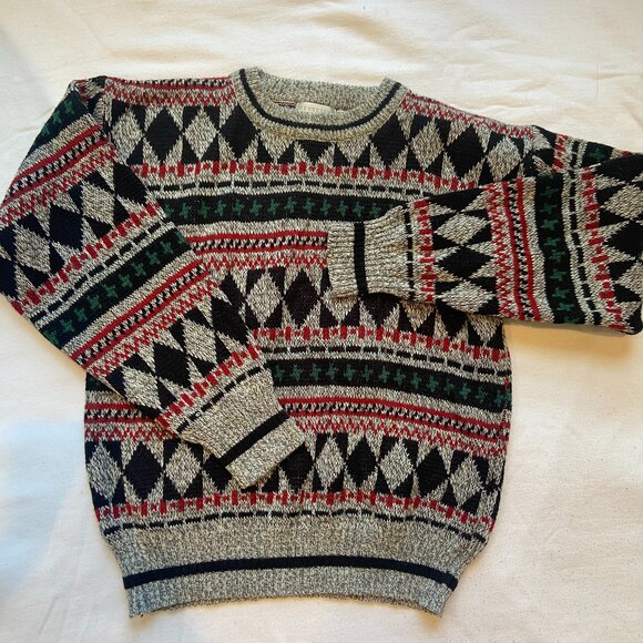 Vintage Grandpa Sweater Nordic Fair Isle Pullover Longsleeve Dadcore 90s - Picture 1 of 5